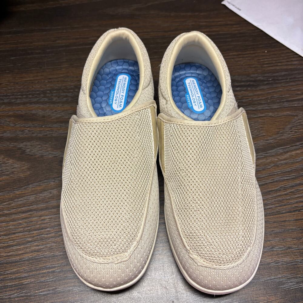Youyun Diabetic Slip-on Walking Shoes W8.5 M7.5 Beige Memory Foam Sneakers - Picture 4 of 9